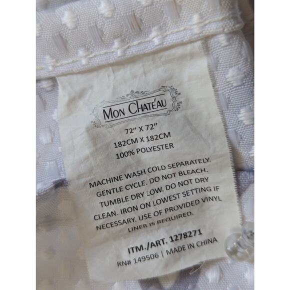 MON CHATEAU! SHIMMERY DOT TEXTURED WHITE, GRAY PATTERNED SHOWER CURTAIN, FABRIC! - Picture 8 of 9